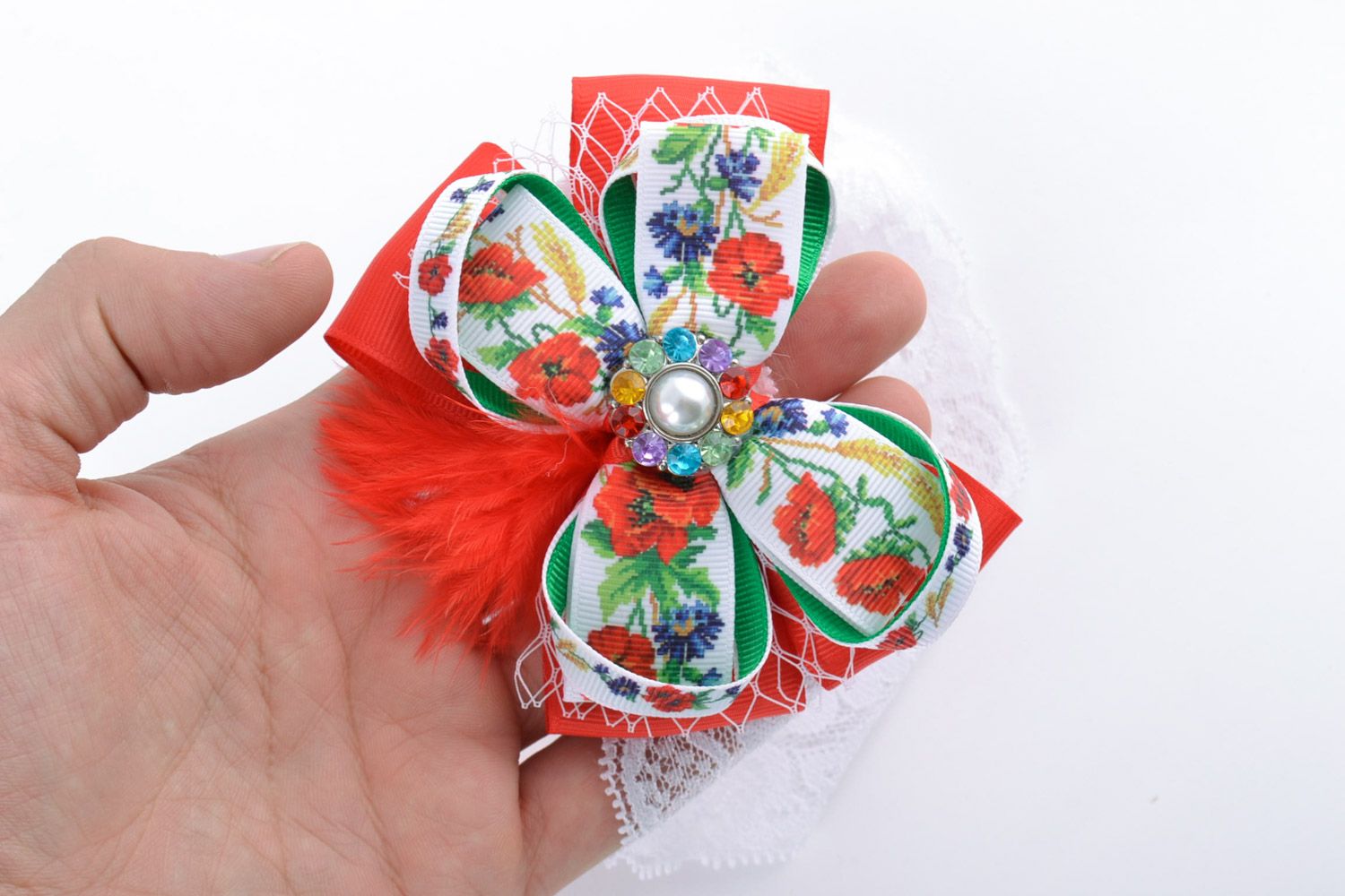 Buntes Haarband mit Schleife aus Stoff für Mädchen künstlerische Handarbeit  foto 2