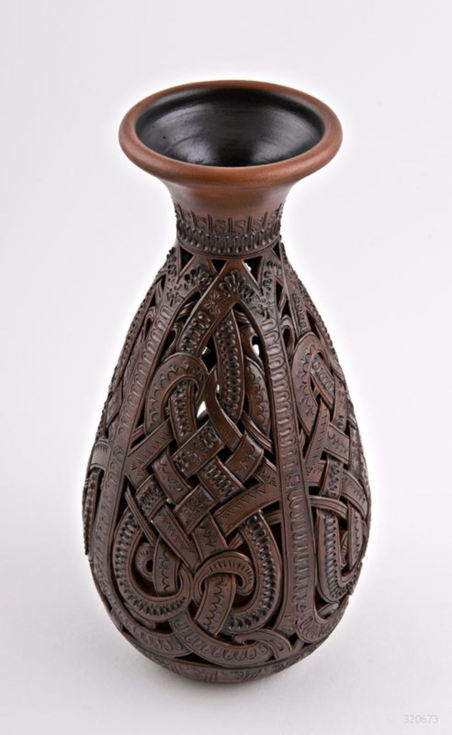 15 inches ceramic brown vase in classic style made of clay laces 2,2 lb photo 4