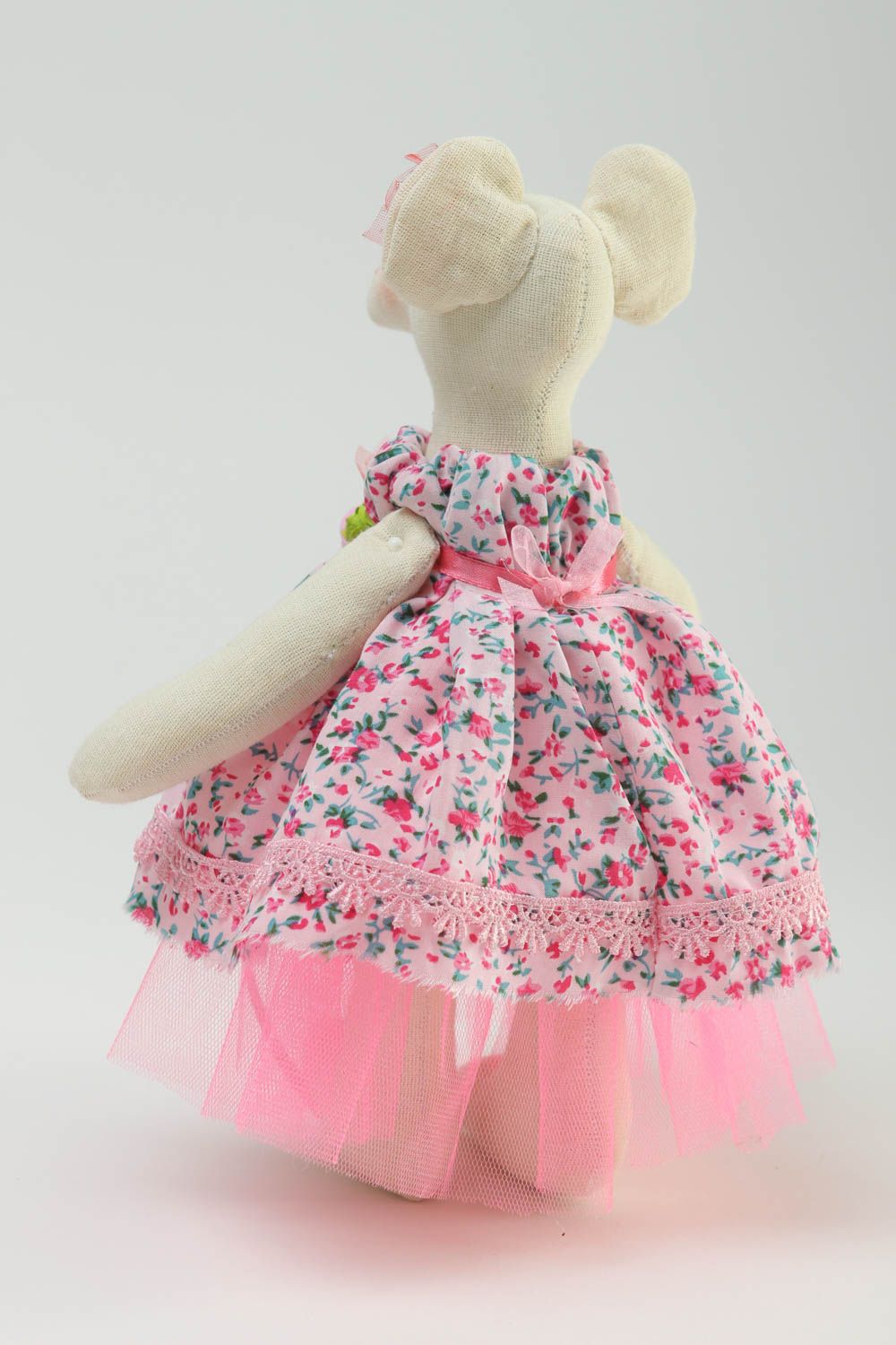 Peluche souris en robe à fleurs Jouet fait main textile Cadeau original photo 4