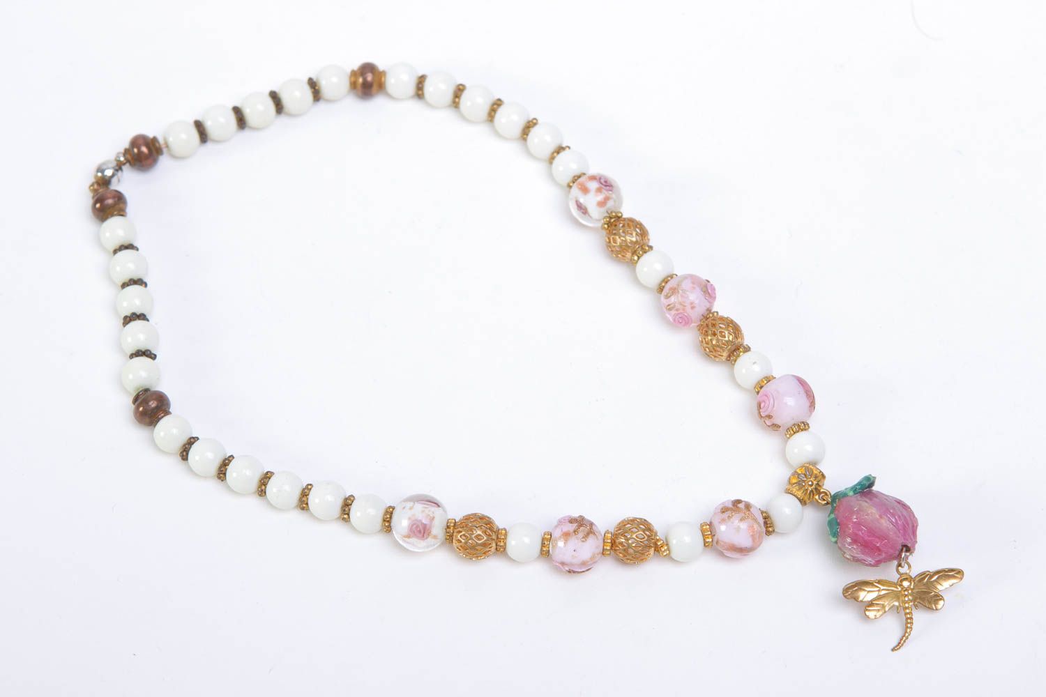 Collier verre Bijou fait main perles pendentif rose Accessoire femme design photo 2