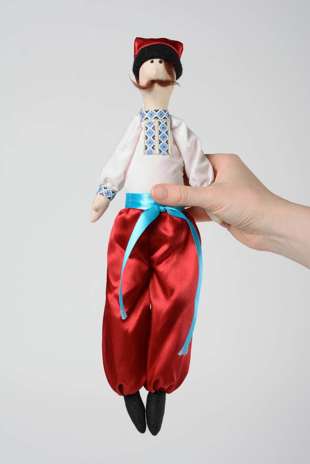 Handmade designer fabric soft doll the Cossack in traditional Ukrainian costume photo 5
