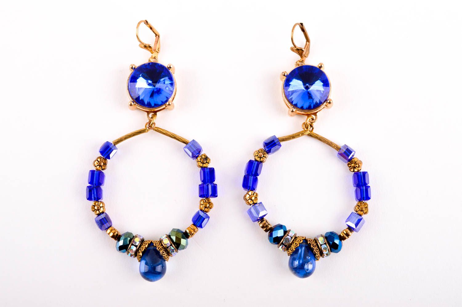 Handmade Kristall Ohrringe ausgefallener Ohrschmuck Accessoire für Frauen blau foto 3