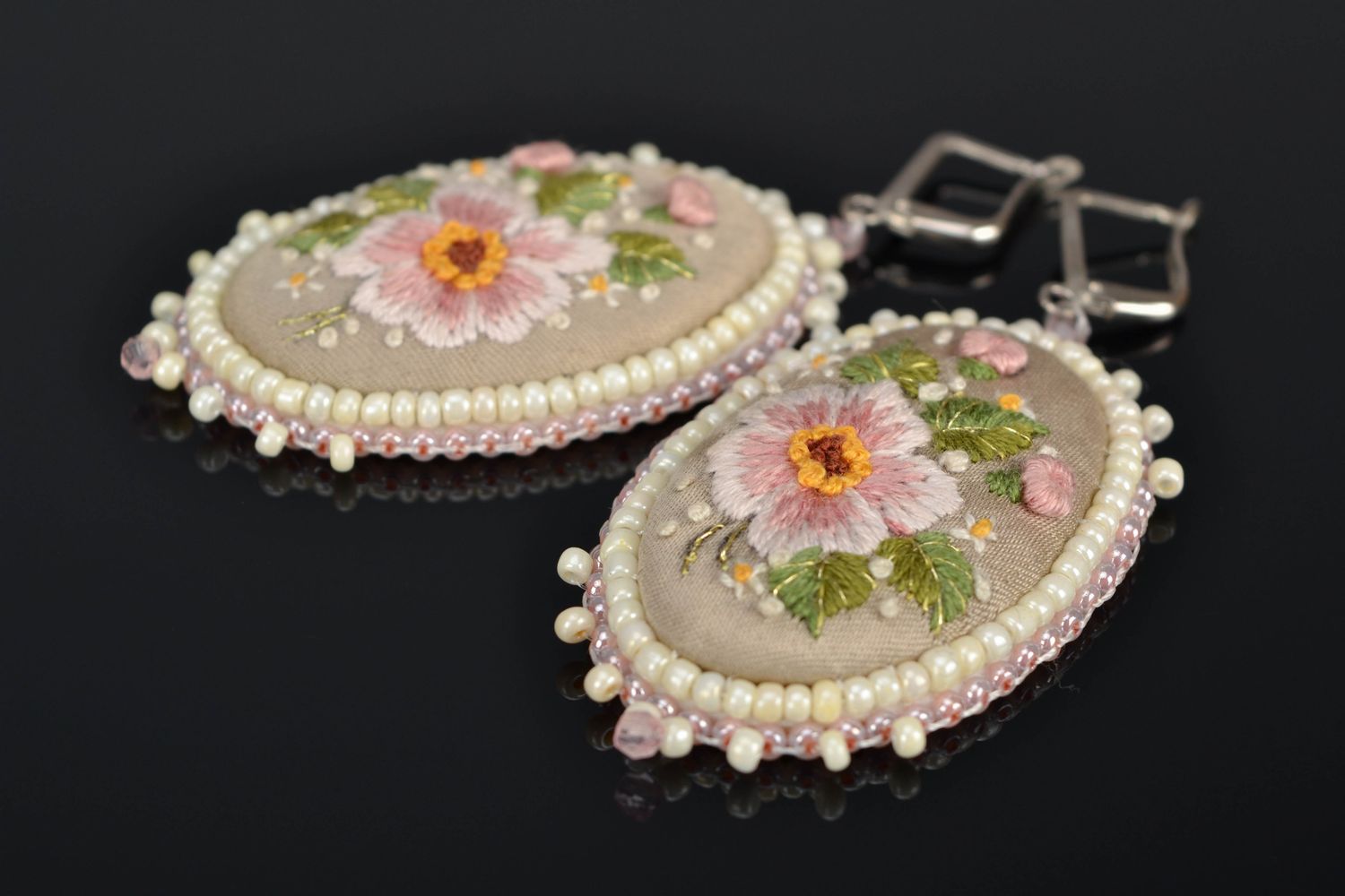 Handmade embroidered earrings Rosehip photo 1