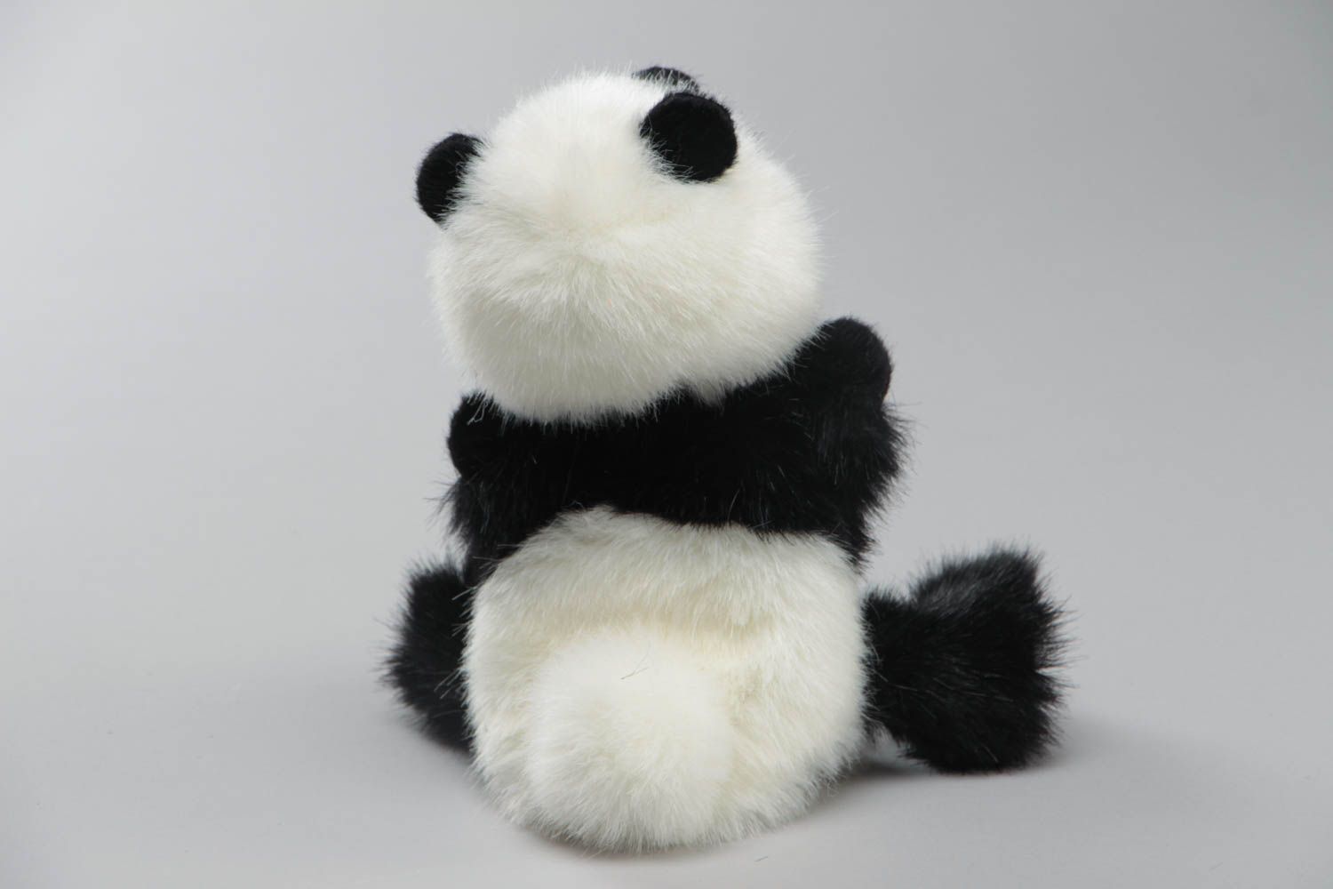 Black and white small handmade faux fur fabric puppet toy panda photo 4