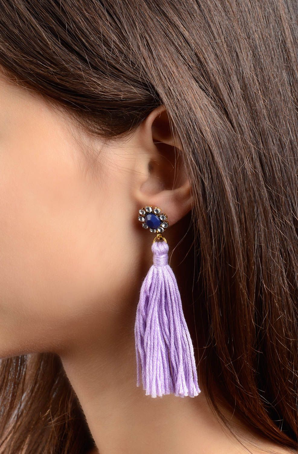 Handmade dangling earrings stylish designer earrings textile earrings photo 4