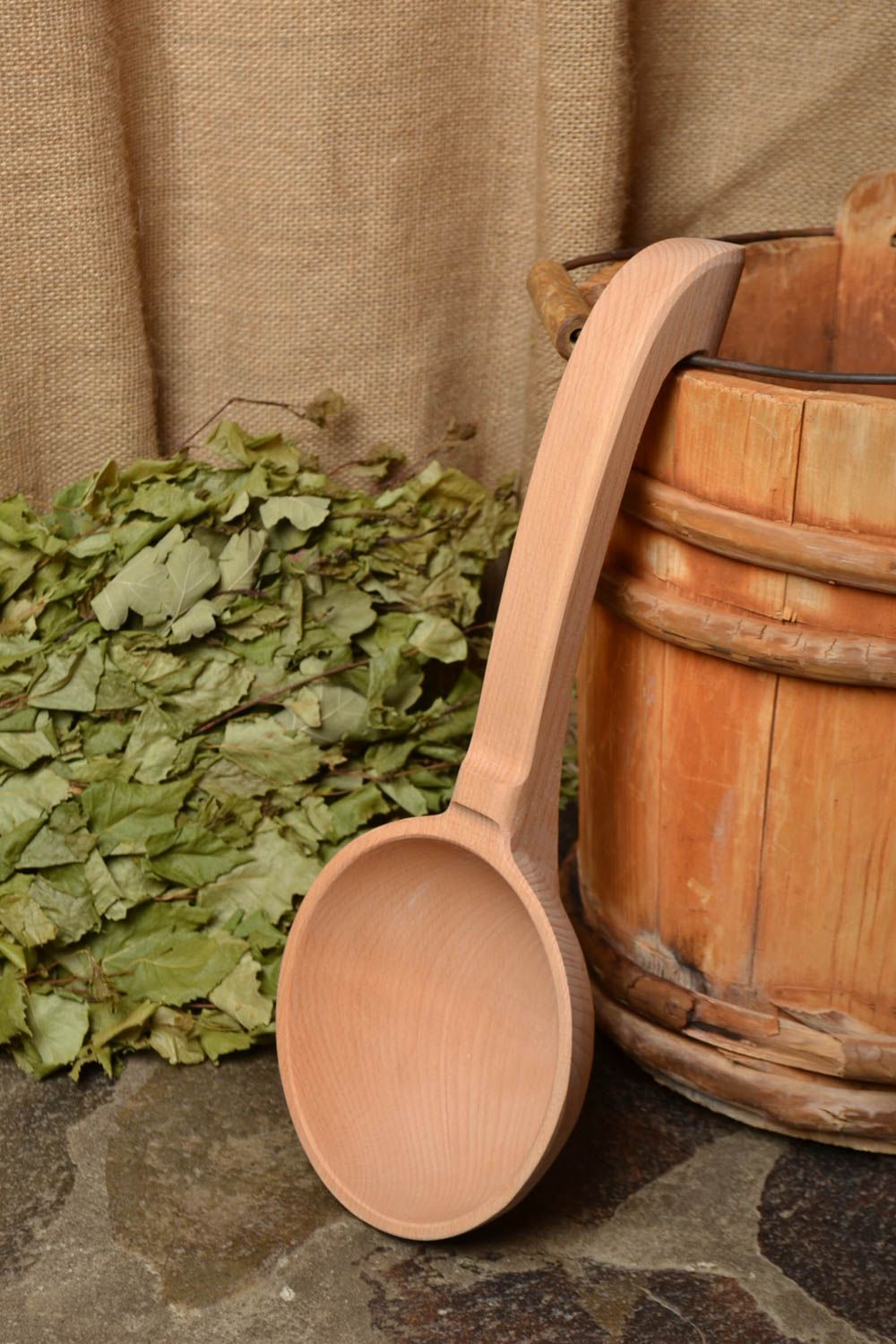 Wooden spoon for bath and sauna convenient large natural handmade scoop photo 1