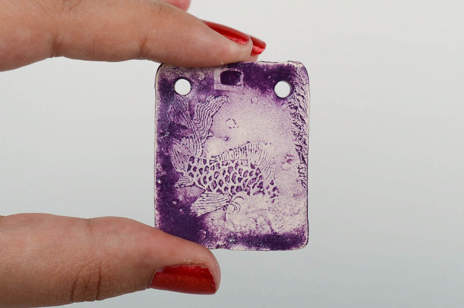 Pendentif céramique Bijou fait main violet rectangulaire Cadeau pour femme photo 5