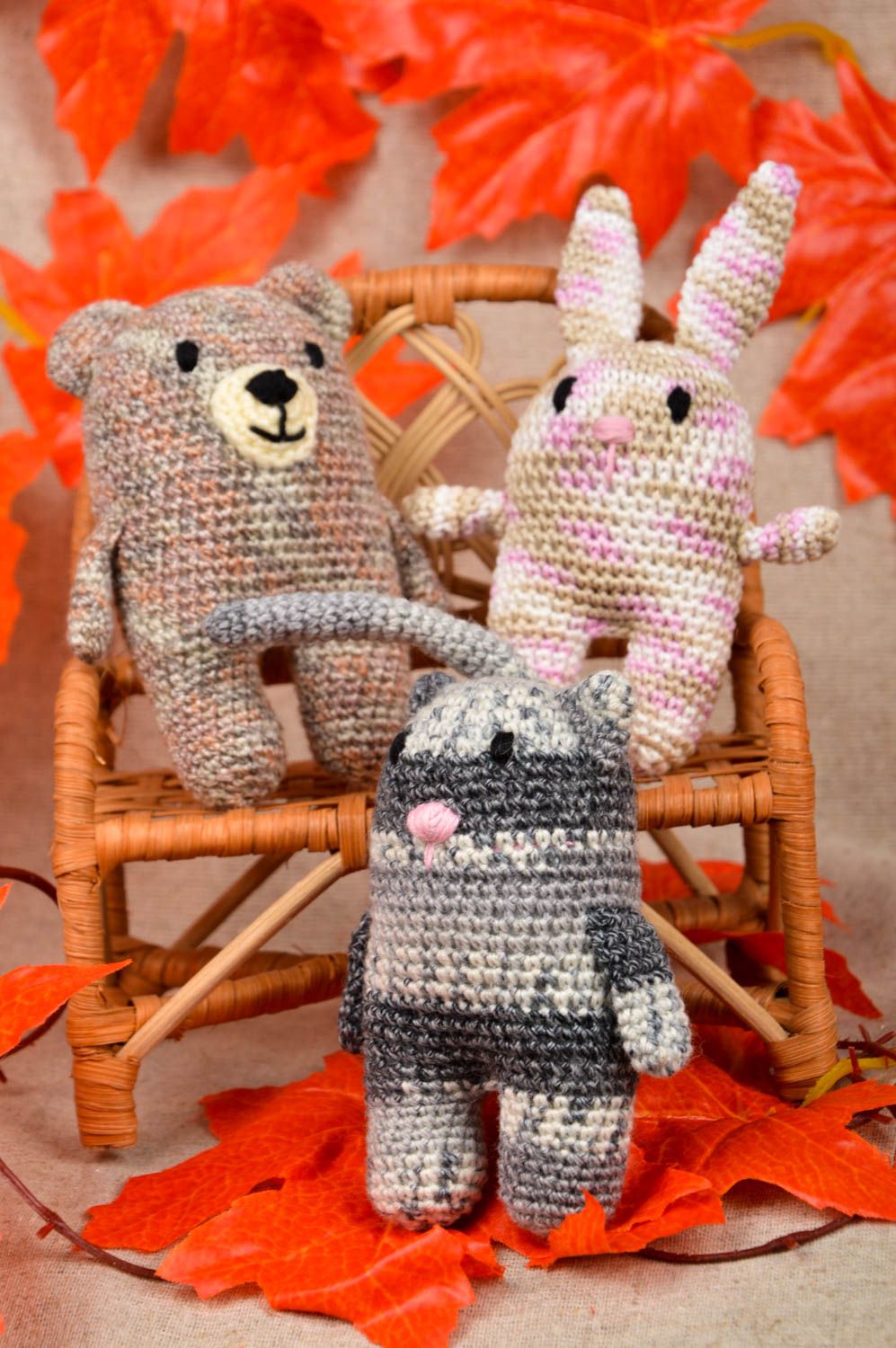 Katze Spielzeug handmade Geschenk für Kinder Hase Kuscheltier Bär Plüschtier Set foto 1