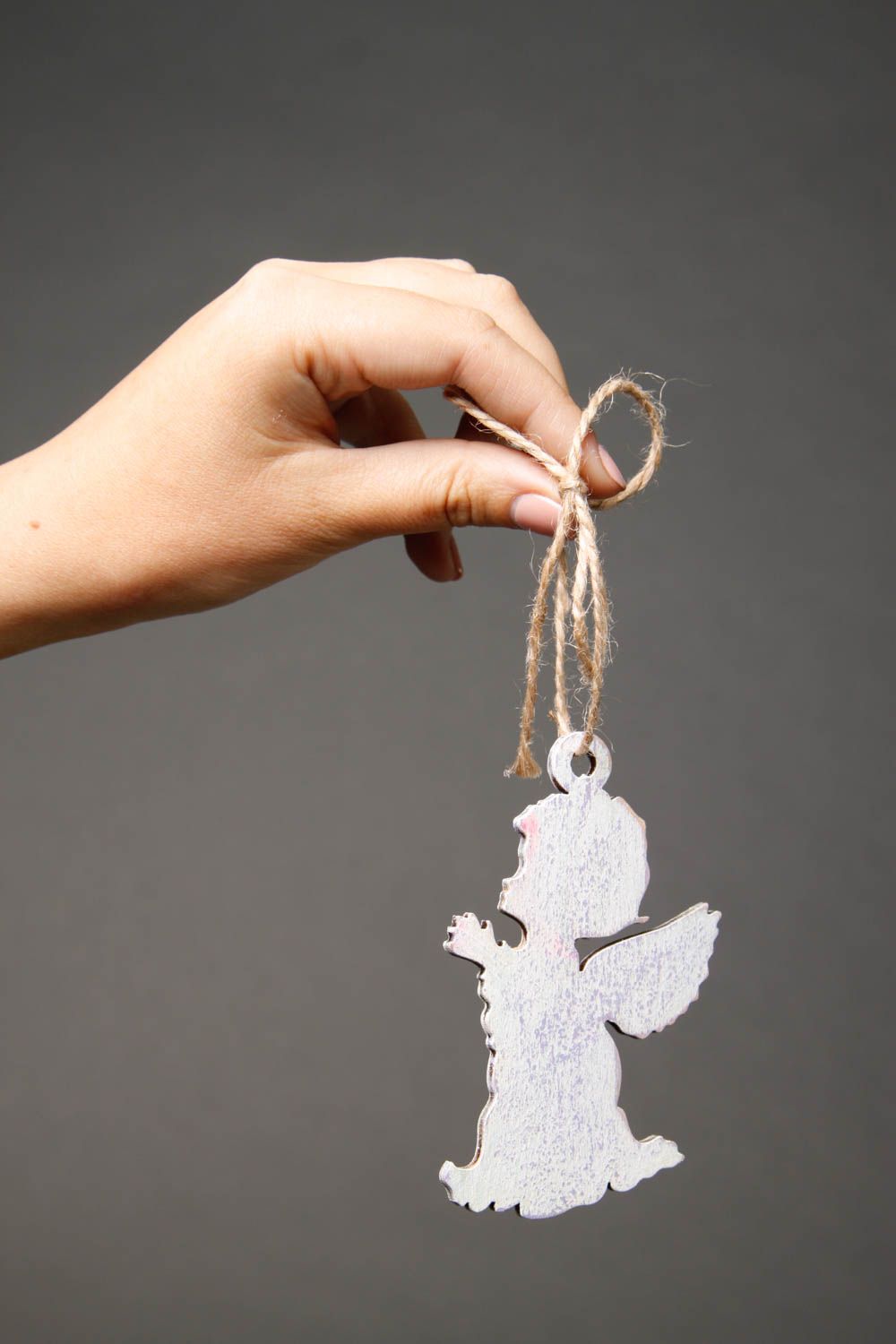 Déco fait main Jouet à suspendre en bois blanc Décoration Noël Ange design photo 2