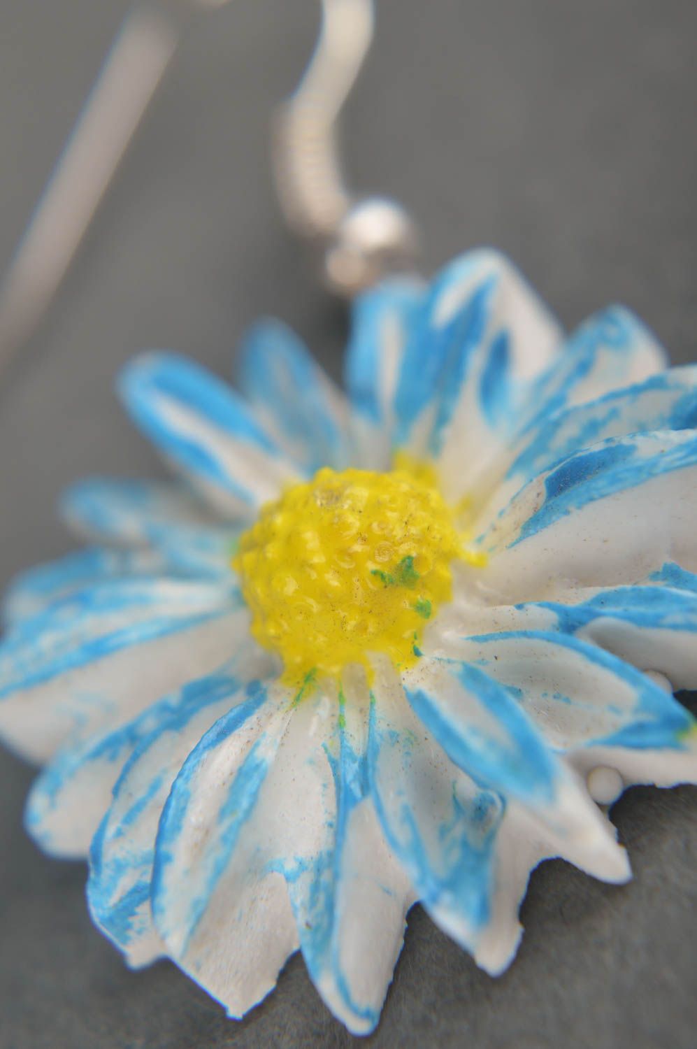 Серьги ручной работы длинные серьги из гипса необычные серьги Голубые цветы фото 4