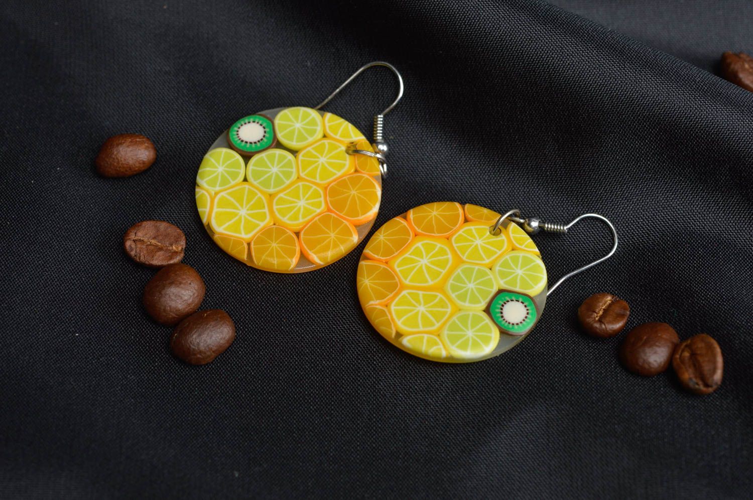 Handmade earrings plastic accessory designer polymer clay earrings with charms photo 1