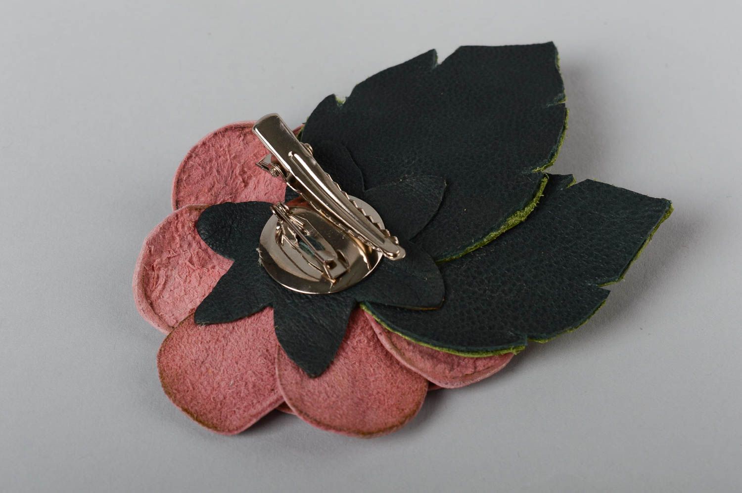 Unusual handmade leather flower brooch leather barrette fashion accessories photo 3