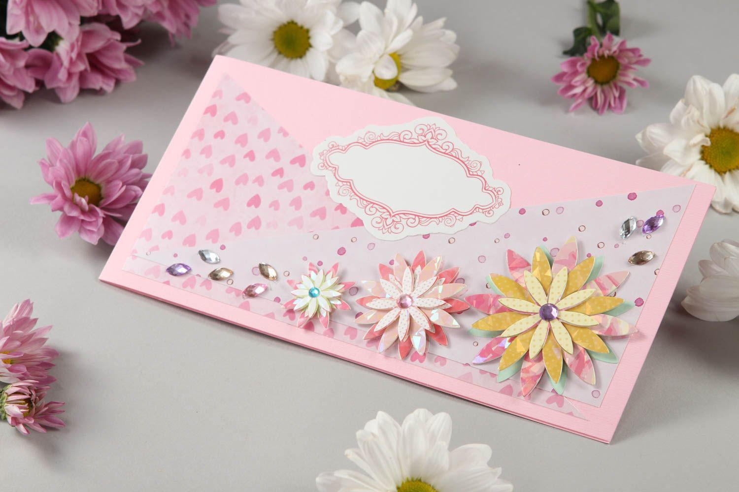 Handmade Scrapbook Karten schöne Grusskarten Papier Karten stilvoll rosa Blumen foto 1