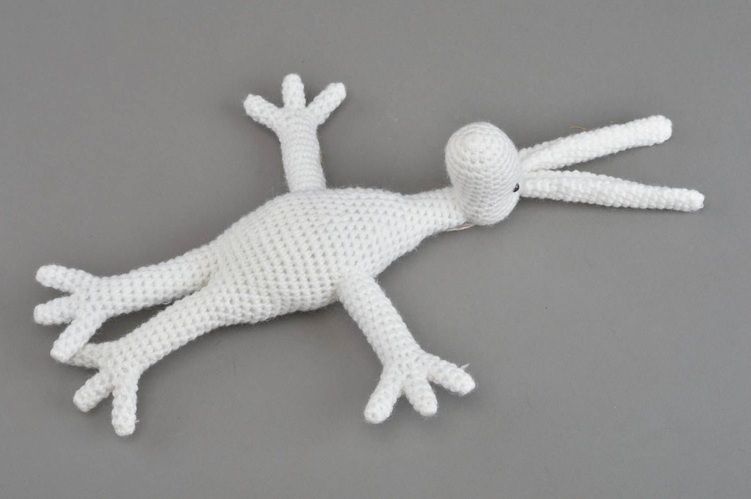 Unusual beautiful handmade white soft toy crocheted of acrylic threads photo 2
