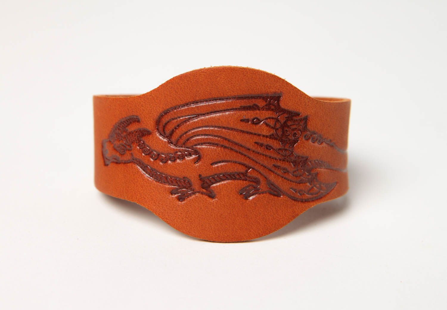 Unusual handmade wrist bracelet embossed leather bracelet handmade gifts photo 2
