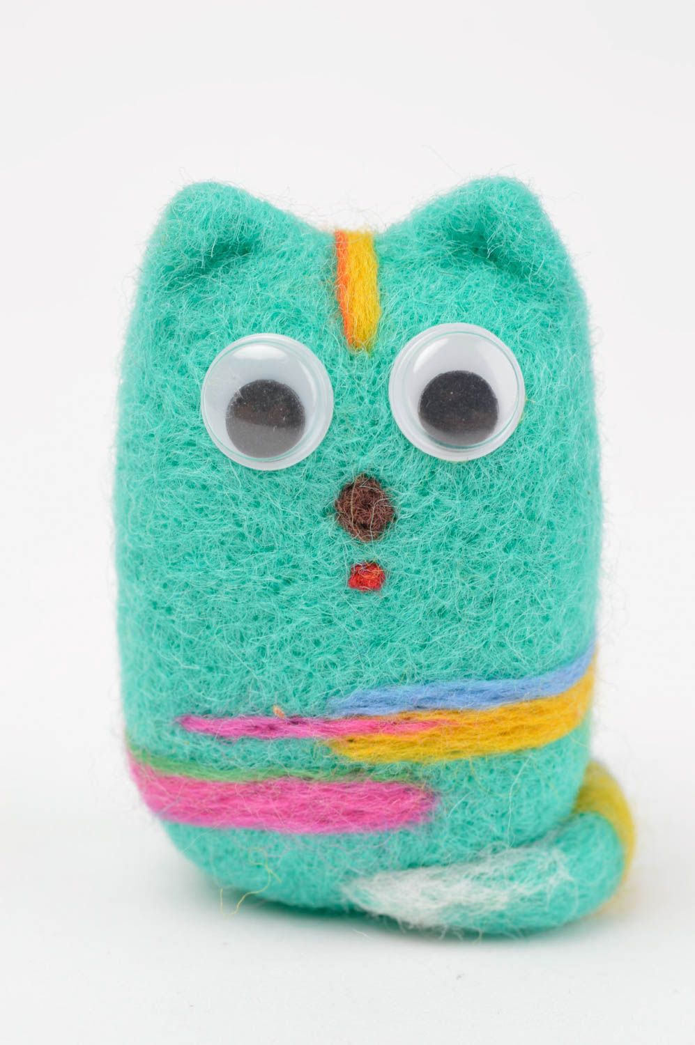 Peluche décorative fait main Jouet en laine Cadeau enfant Chat turquoise photo 2