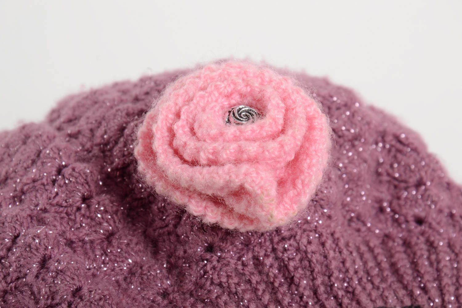 Handmade Accessoires für Frauen gehäkelte Mütze Häkel Schal aus Acryl rosa lila foto 4