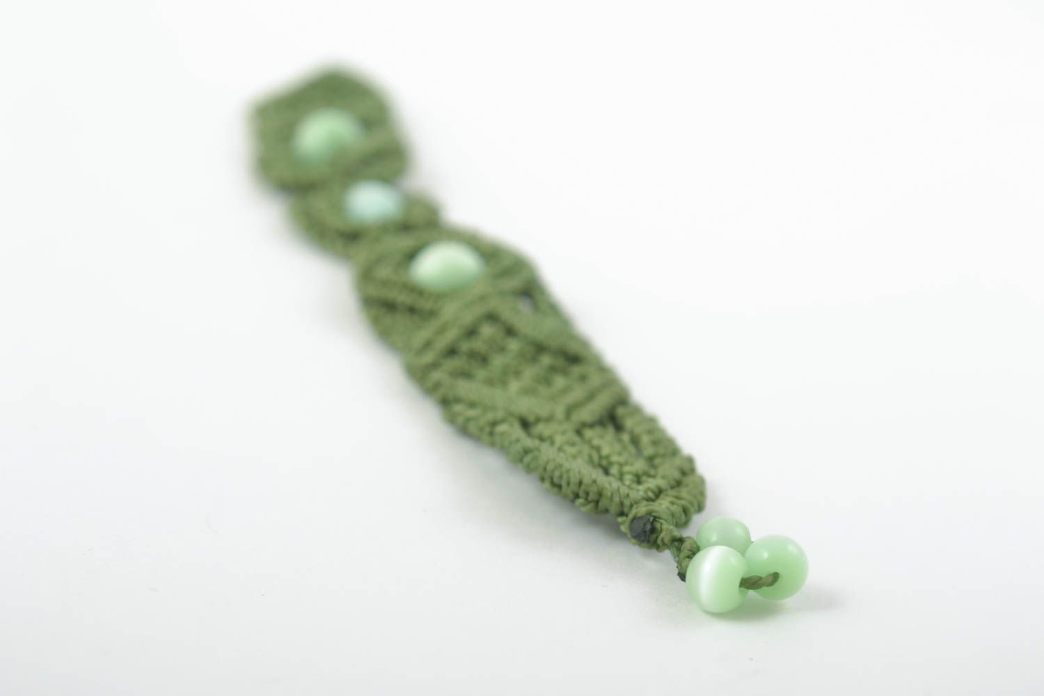 Bracelet textile Bijou fait main vert macramé avec perles fantaisie Cadeau femme photo 2