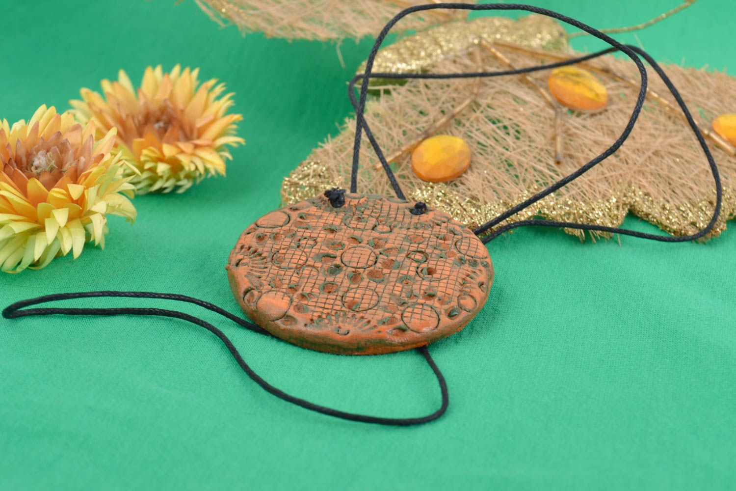 Handmade decorative clay hand painted pendant stylish designer accessory photo 1