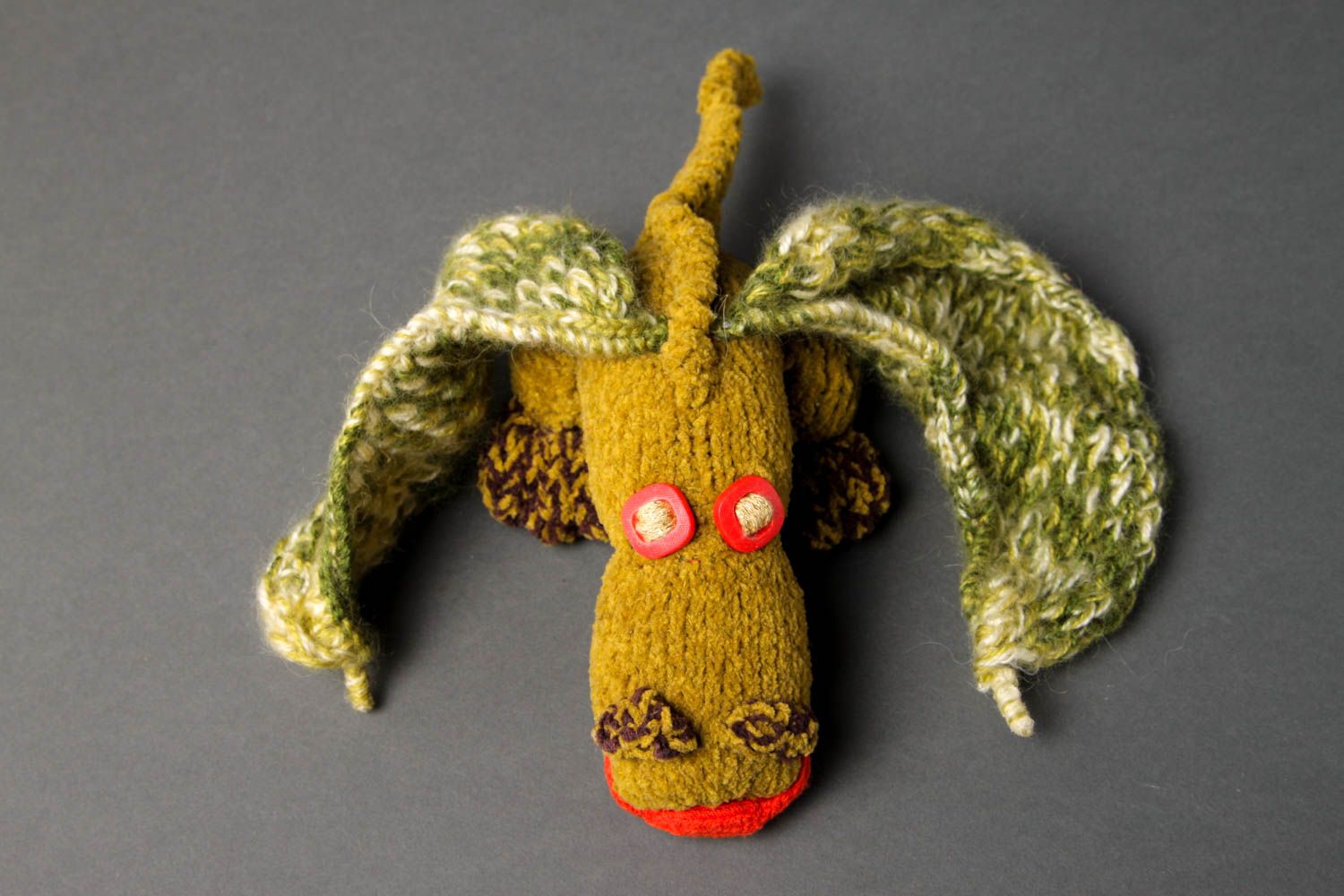 Peluche dragon vert Jouet fait main tricoté en laine Cadeau pour enfant photo 3