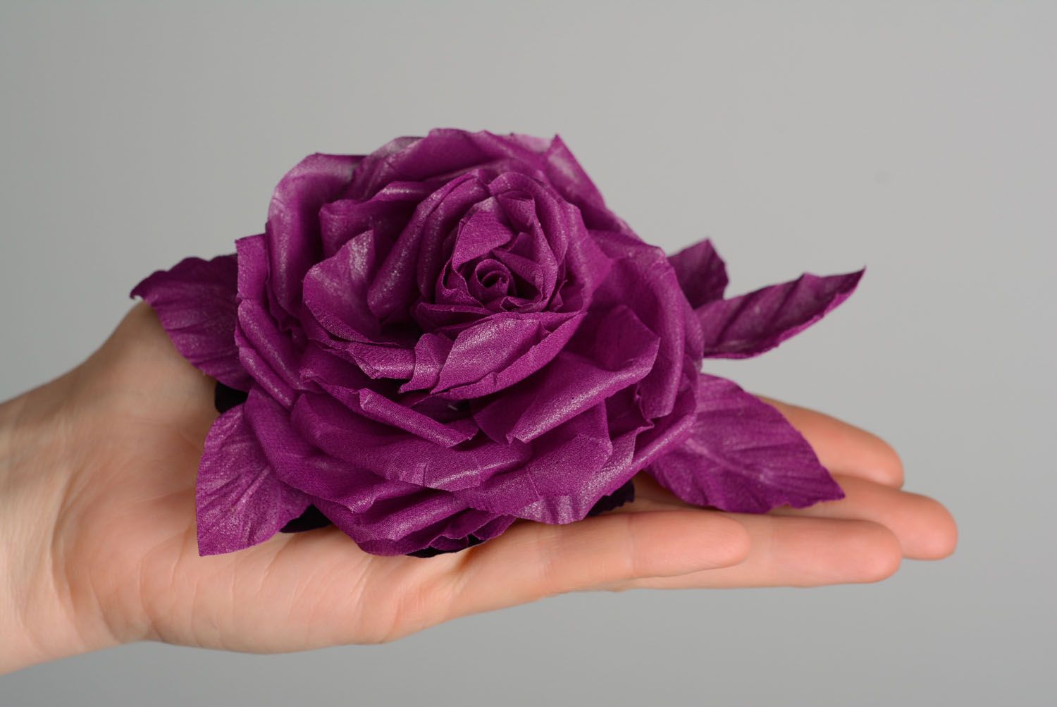 Fabric brooch-hair clip Purple Rose photo 5