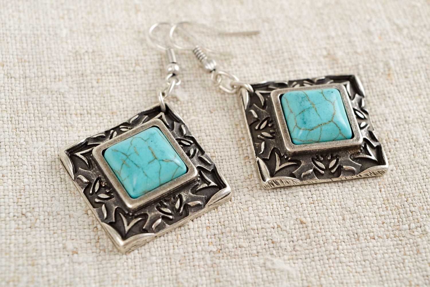 Long handcrafted earrings rhombus metal designer woman accessories gift photo 1