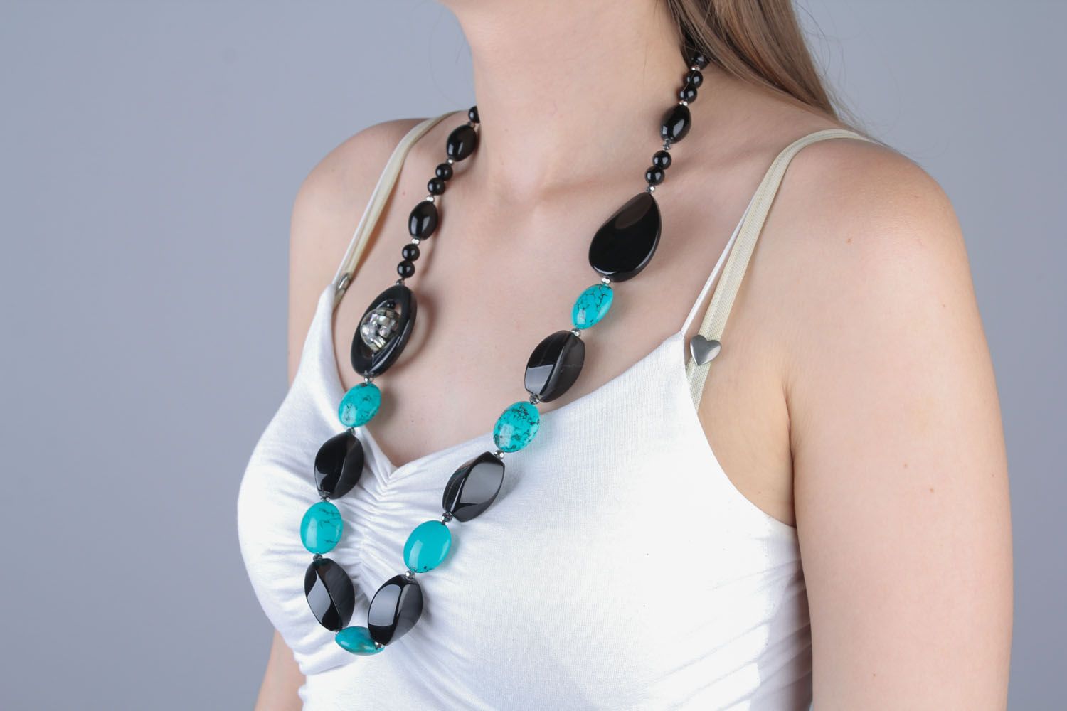 Necklace with agate and turquoise photo 4
