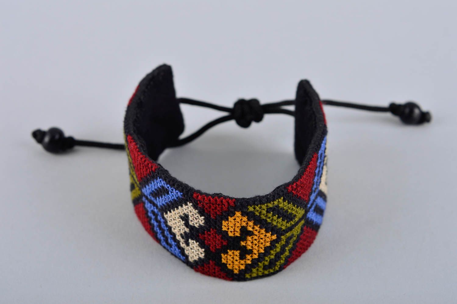 Этнический браслет ручной работы браслет крестиком широкий браслет с вышивкой  фото 2