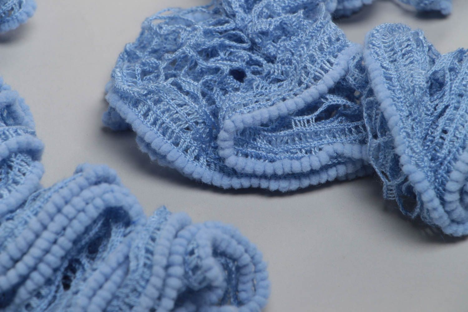 Beautiful stylish women's handmade narrow crochet scarf of blue color photo 4