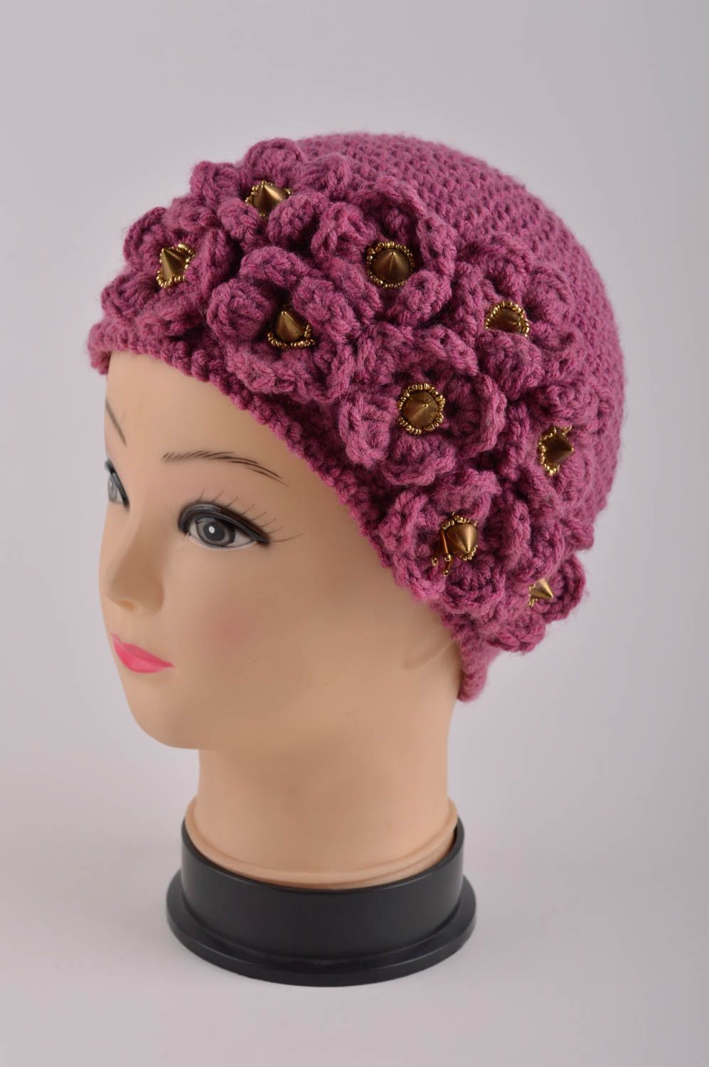 Bonnet tricot fait main Chapeau en laine d'hiver Vêtement pour femme original photo 2