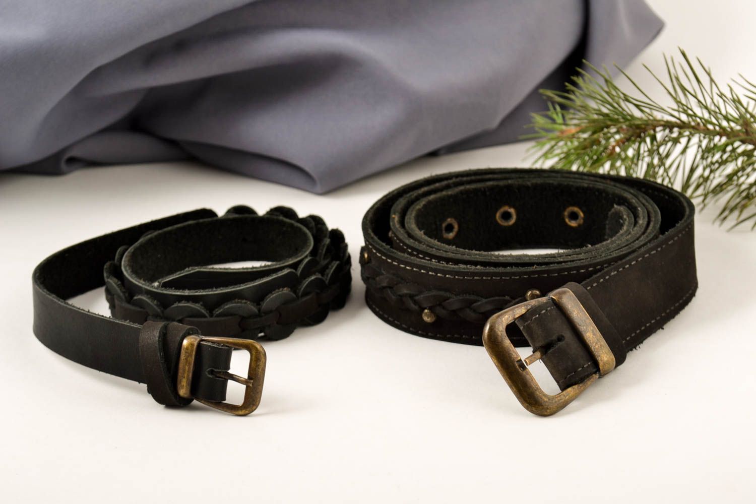 Handmade leather belts 2 belts for women designer accessories gifts for her photo 1