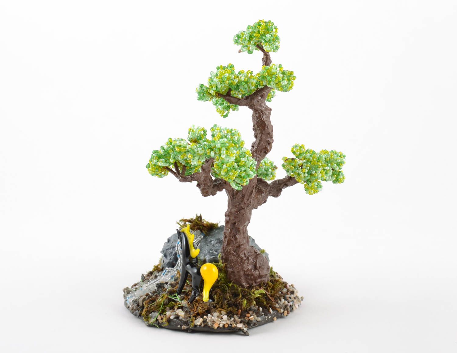 Handmade designer decorative beaded bonsai tree on stand with figurine of horse photo 3