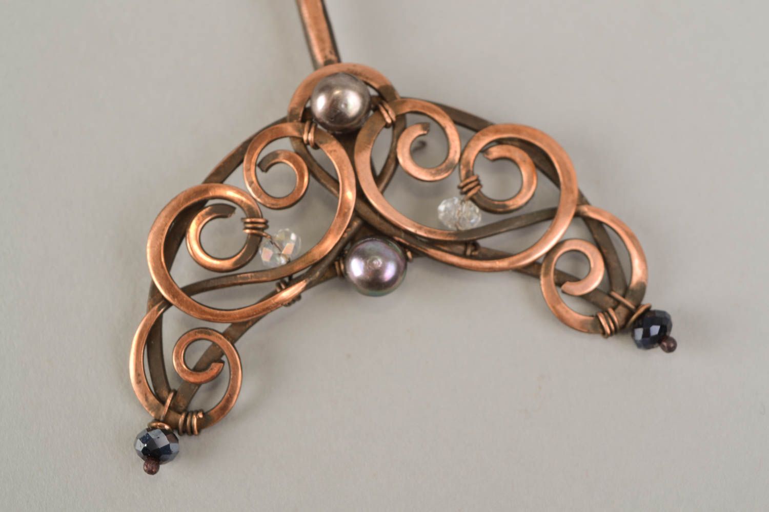 Designer copper hair pin made using wire wrap technique Lunula photo 3