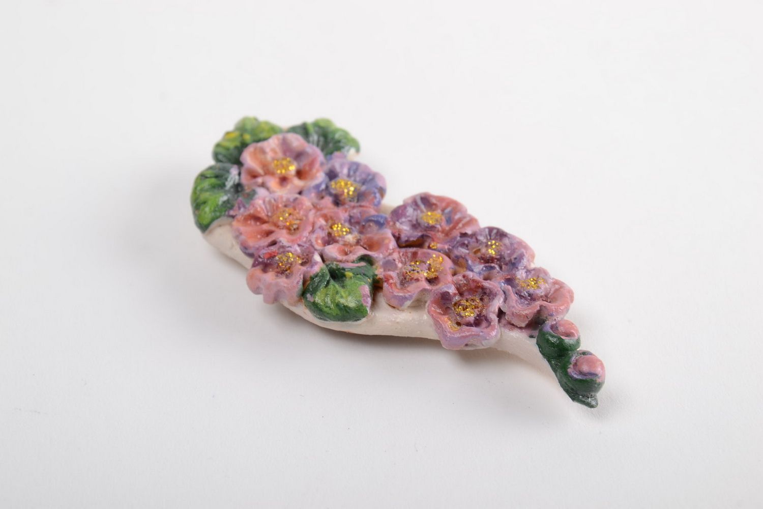 Глиняный магнит на холодильник расписанный красками ручной работы Цветы фото 5