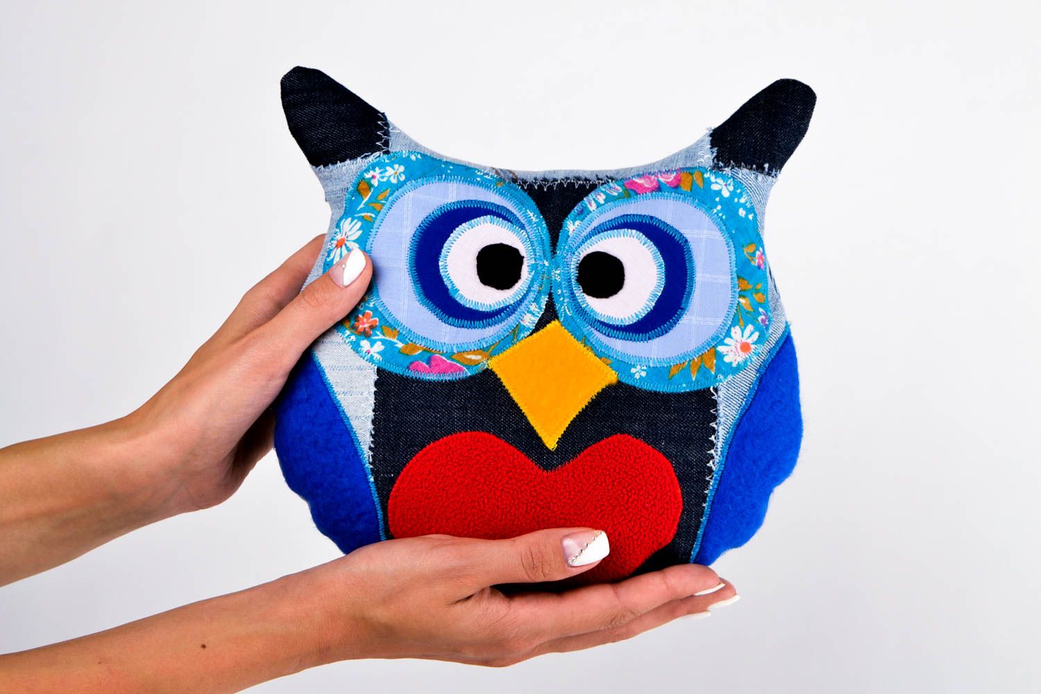 Детская игрушка ручной работы игрушка-подушка мягкая игрушка сова синяя фото 2
