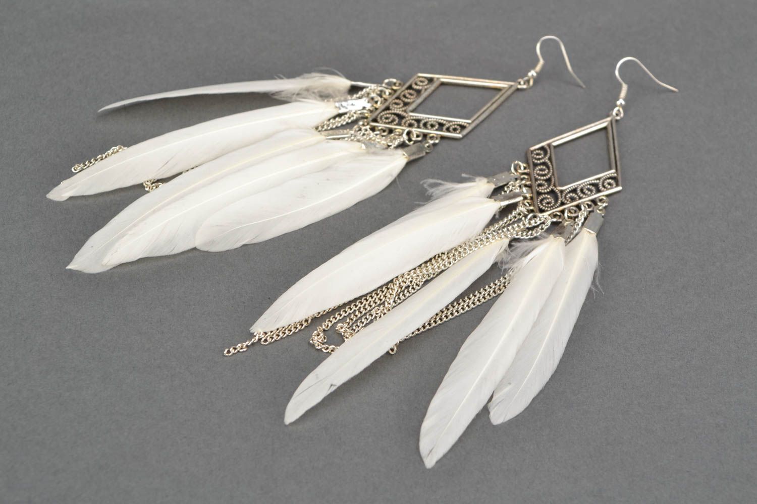 Homemade earrings with feathers photo 3
