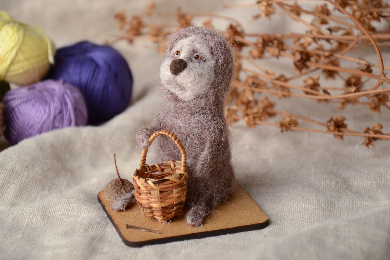 Handmade interior toy felted of wool Hedgehog photo 1