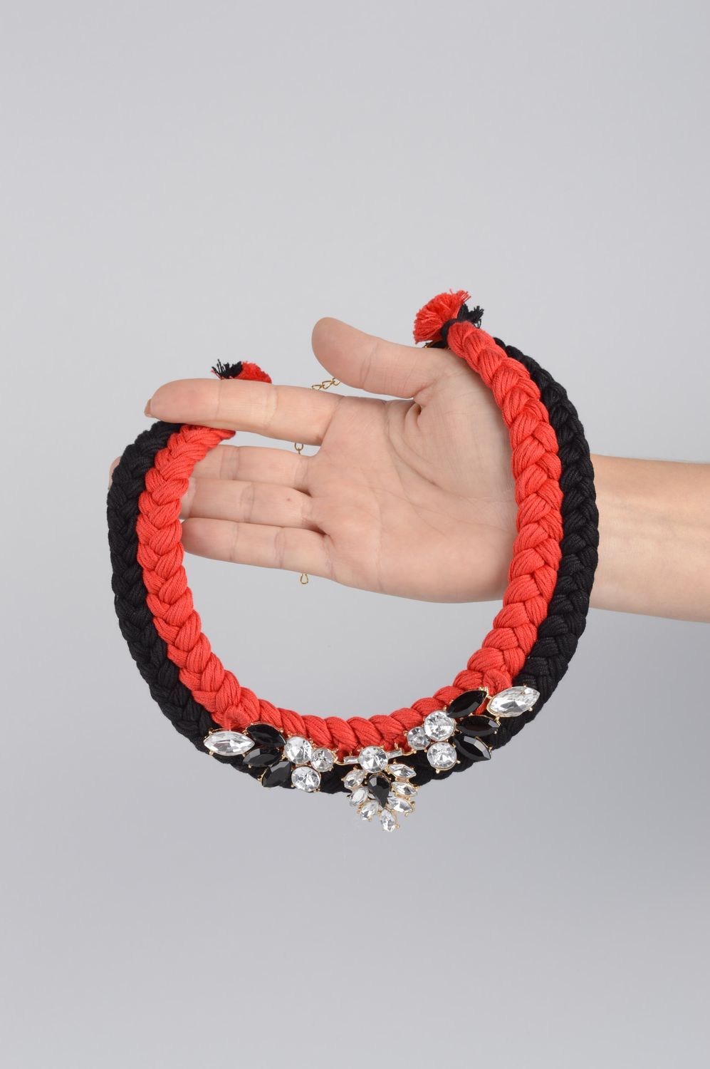 Handmade Damen Collier schwarz rot Modeschmuck Halskette Frauen Accessoire foto 4