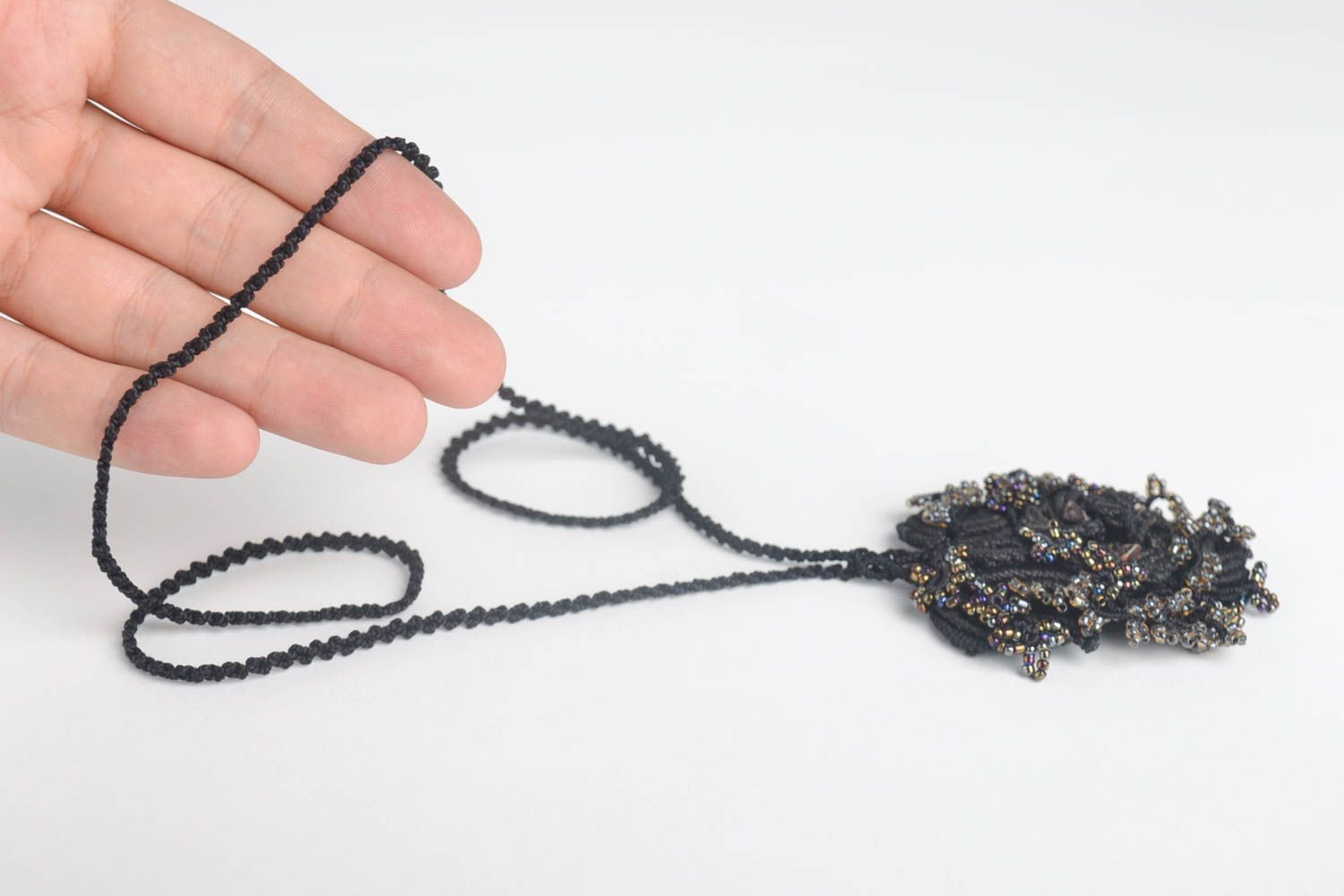 Handmade bijouterie pendant unique macrame necklace textile accessories for girl photo 5