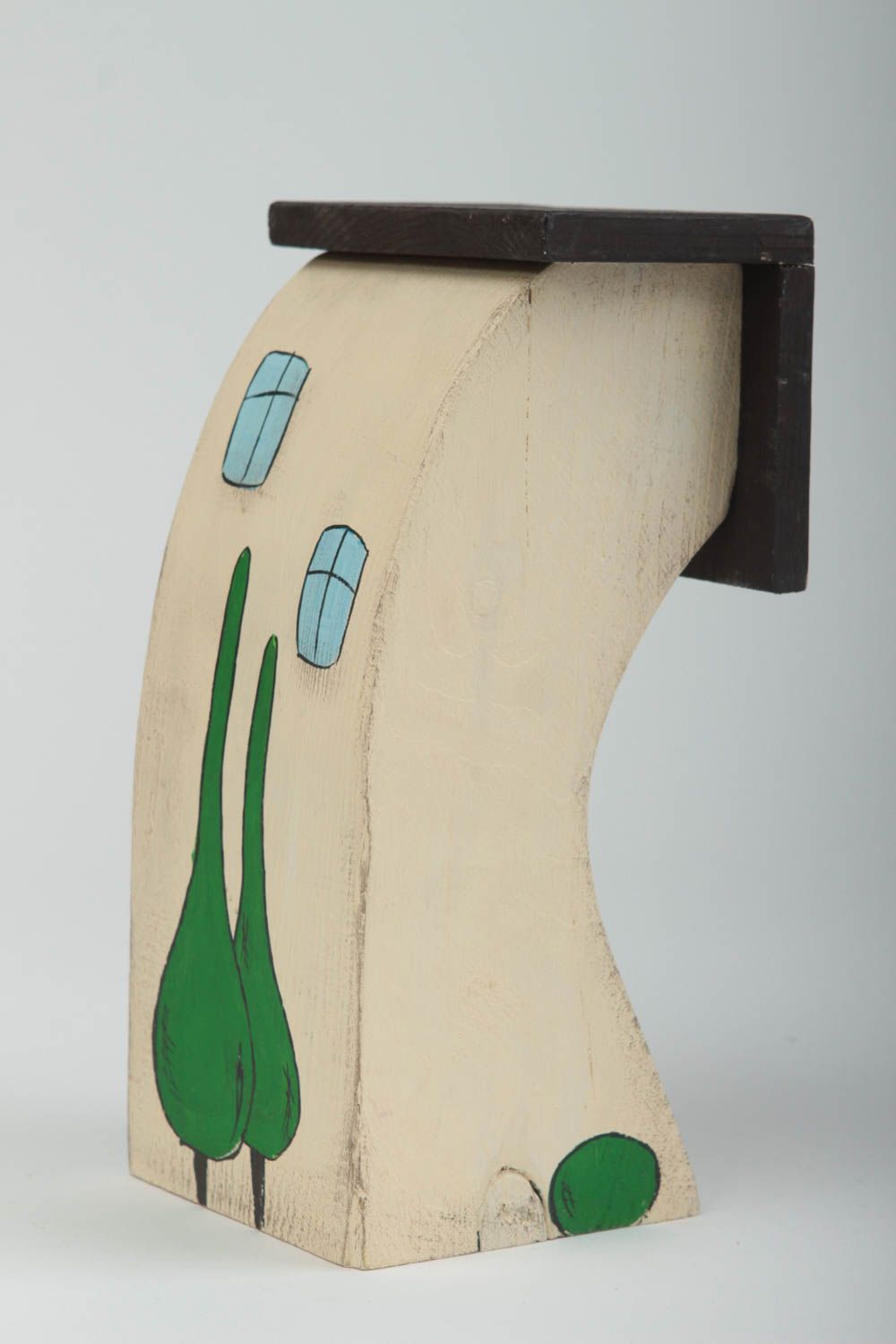 Фигурка из дерева для декора домик ручной работы из сосны молочно-белый  фото 3