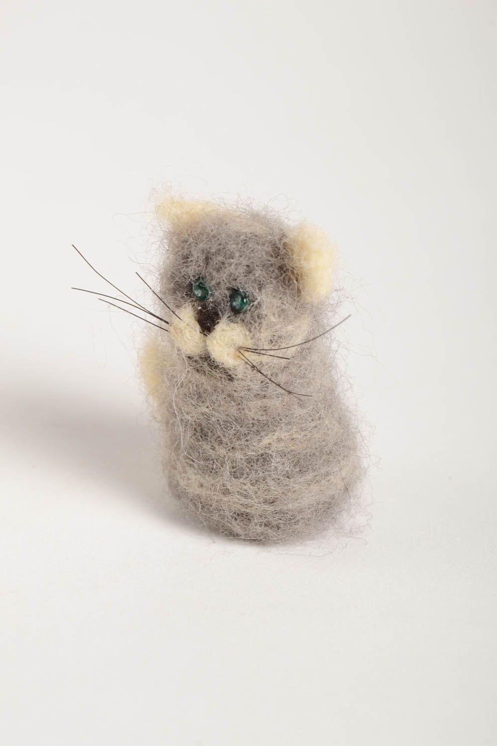 Handmade Kuscheltier Katze Filz Spielzeug Geschenk für Kinder drollig grau foto 4