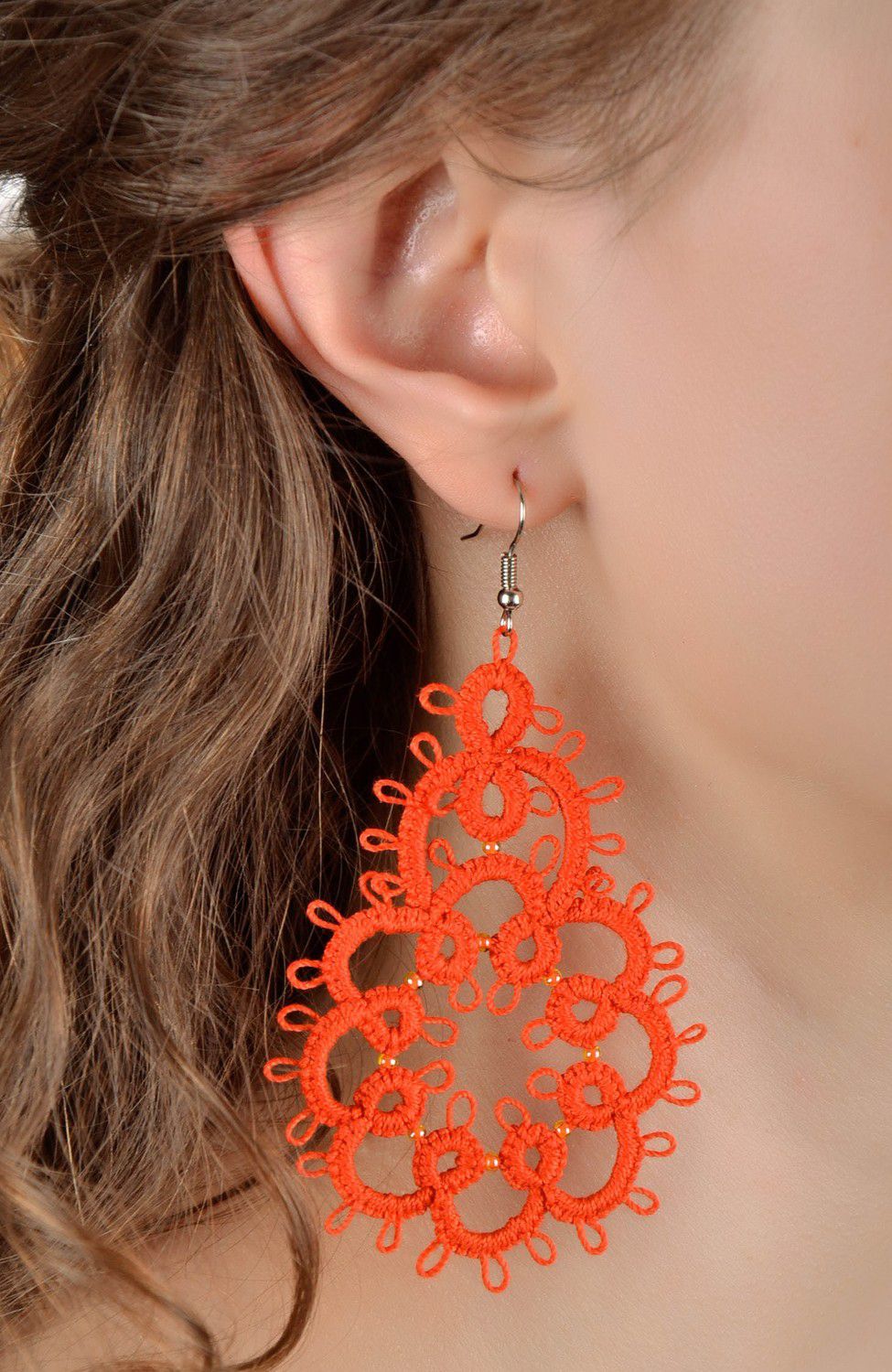 Handmade earrings, tatting lace photo 5