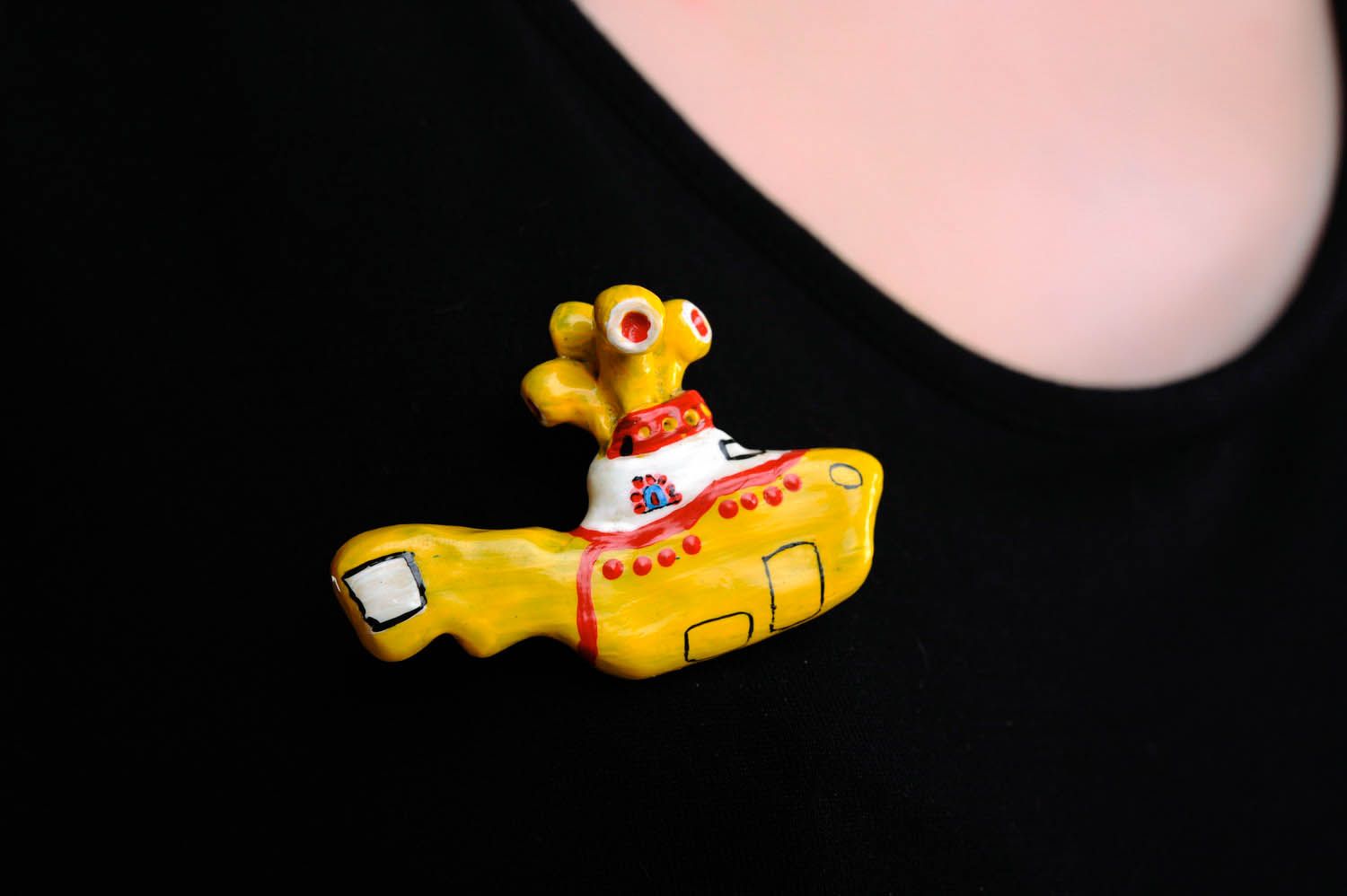 Brooch made ​​of polymer clay Yellow Submarine photo 3