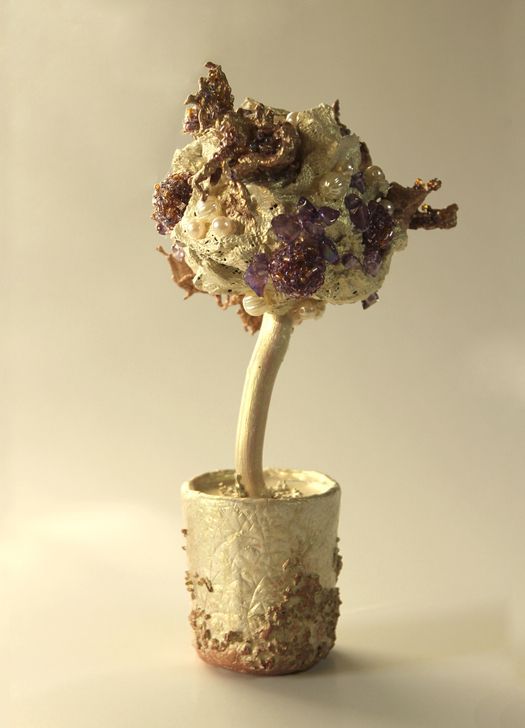 Дерево из папье-маше глины бисера и бусин топиарий ручной работы для интерьера фото 5