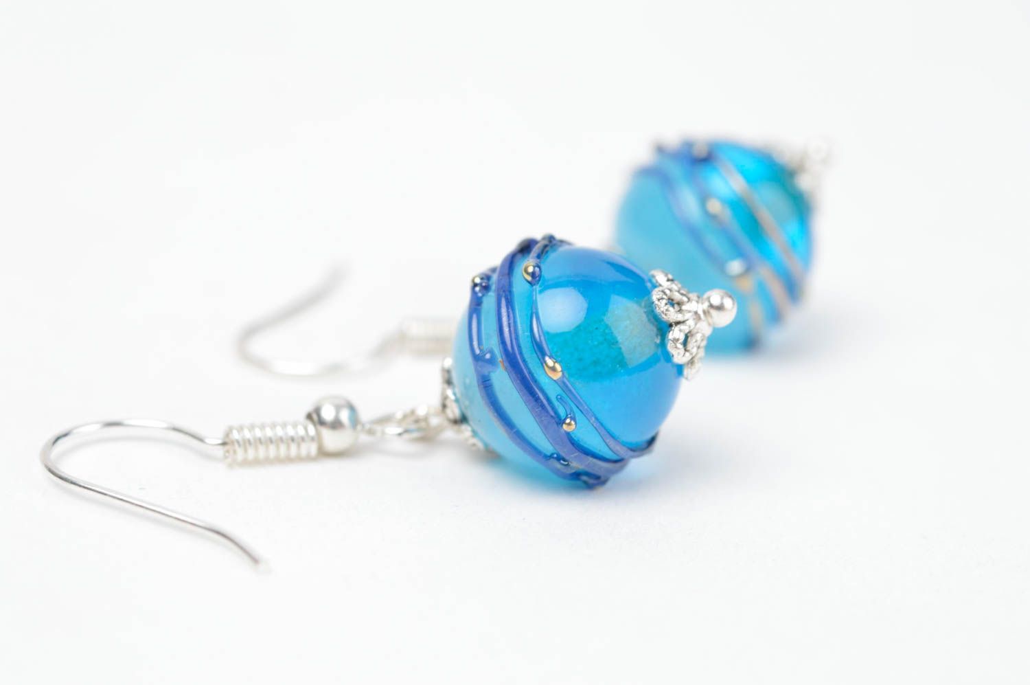 Handmade Accessoire für Frauen Damen Schmuck Glas Ohrringe blaue Kugeln modisch foto 2