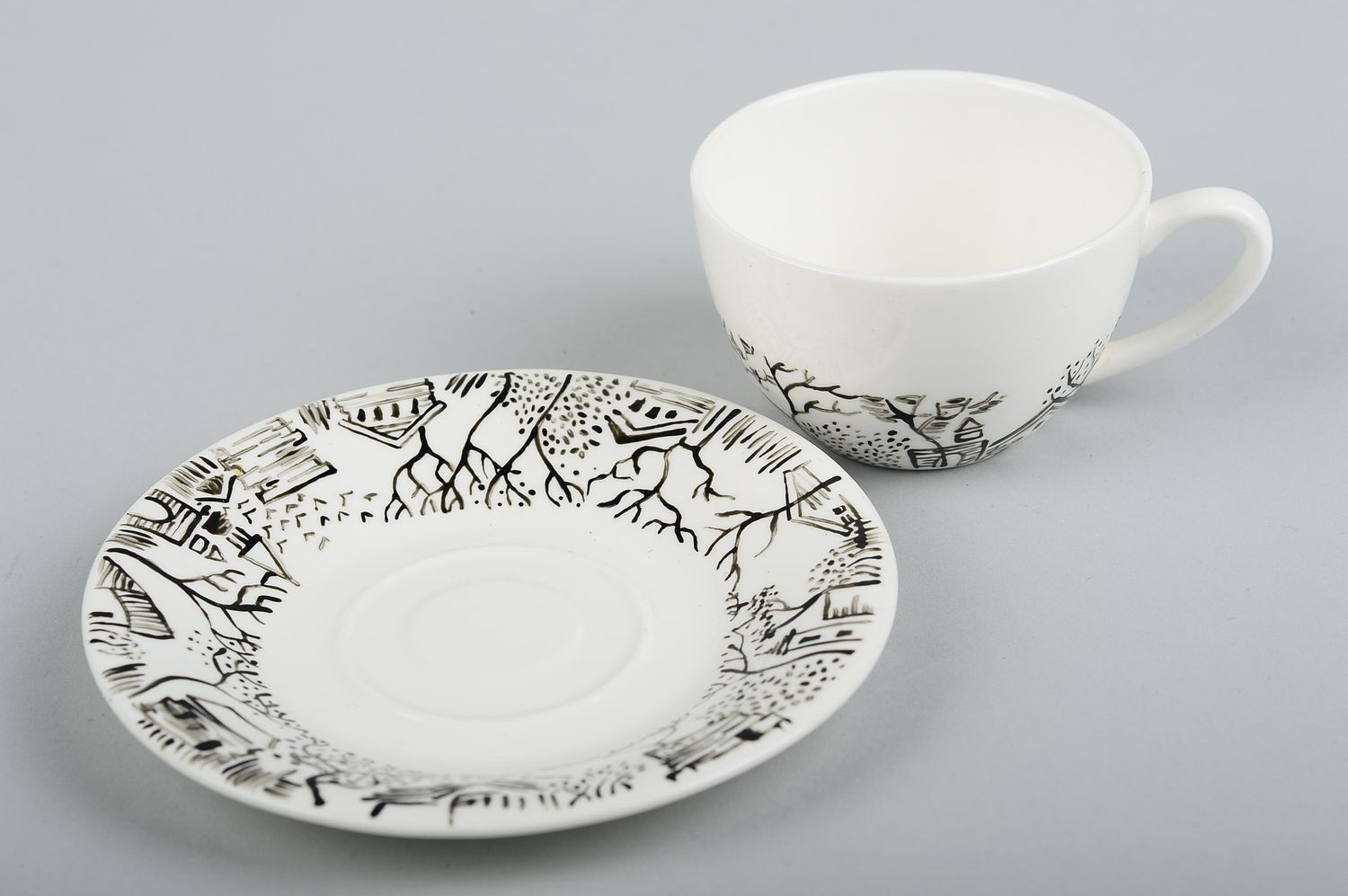 Кофейная чашка с блюдцем ручной работы кофейная посуда с росписью набор посуды фото 4