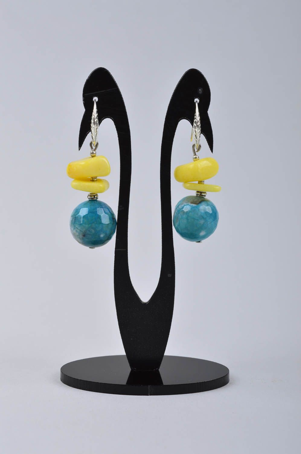 Boucles d'oreilles agate Bijou fait main jaune-bleu design Cadeau pour femme photo 2