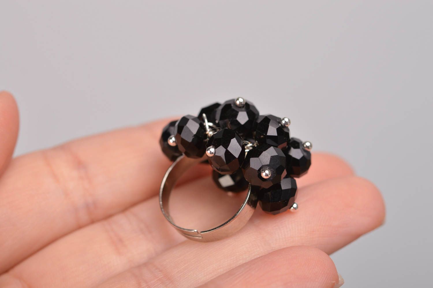 Handcrafted beaded ring metal ring with glass beads fashion accessories photo 2