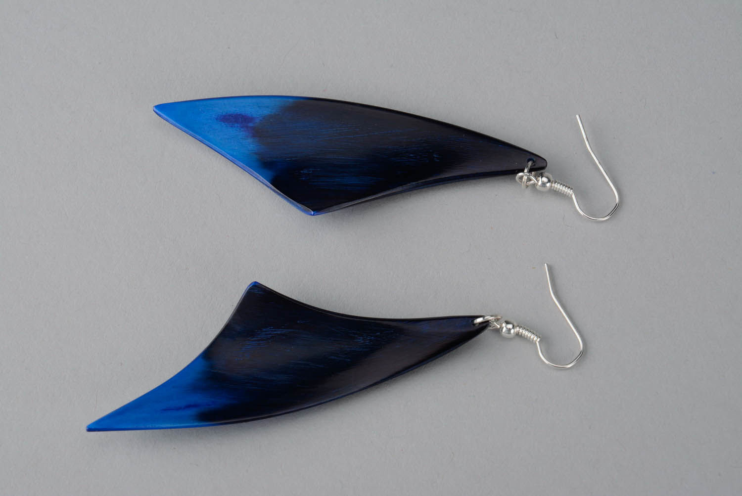 Long earrings feathers made of cow horn photo 3