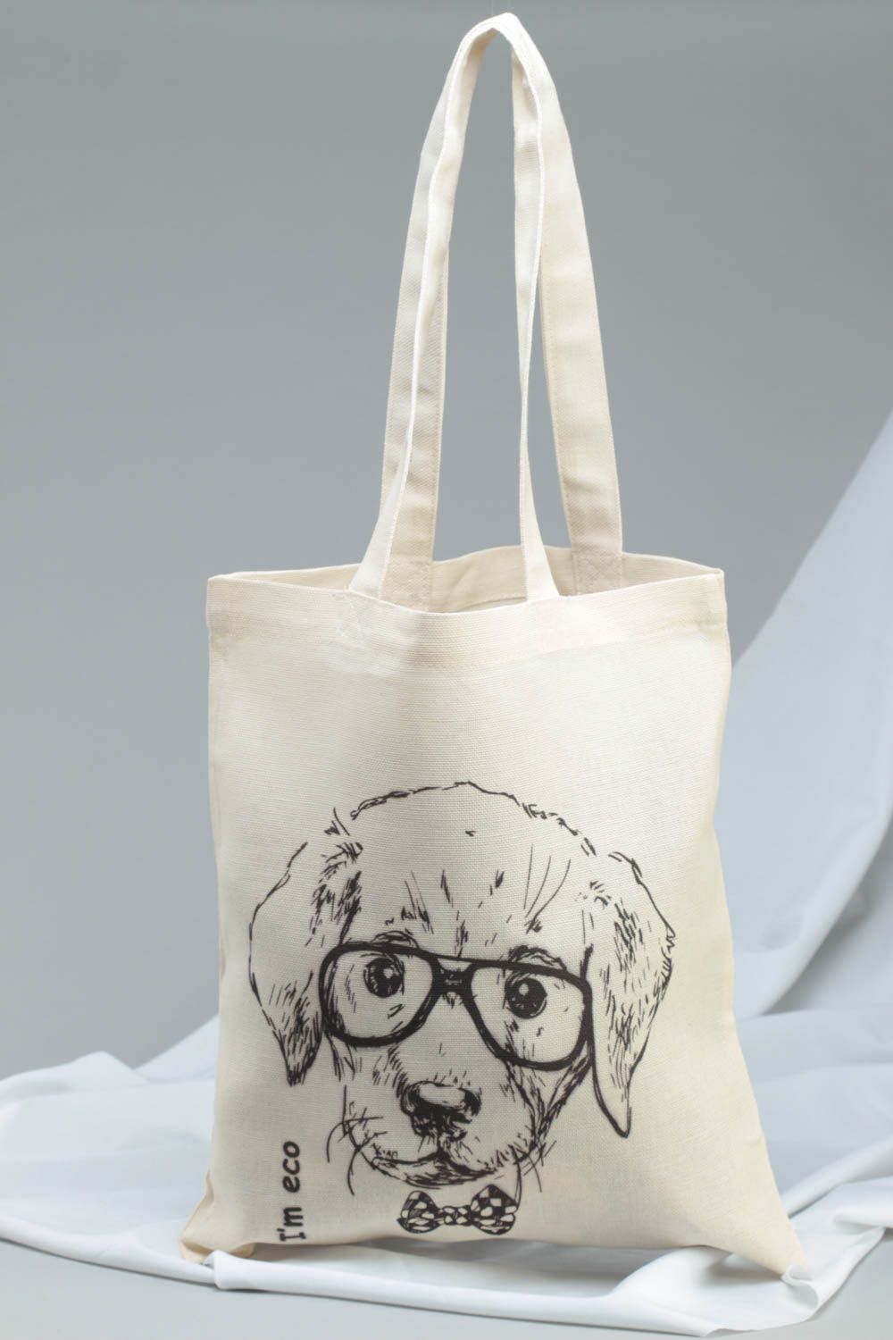 Women's handmade beautiful eco fabric shoulder bag with painting Dog photo 1